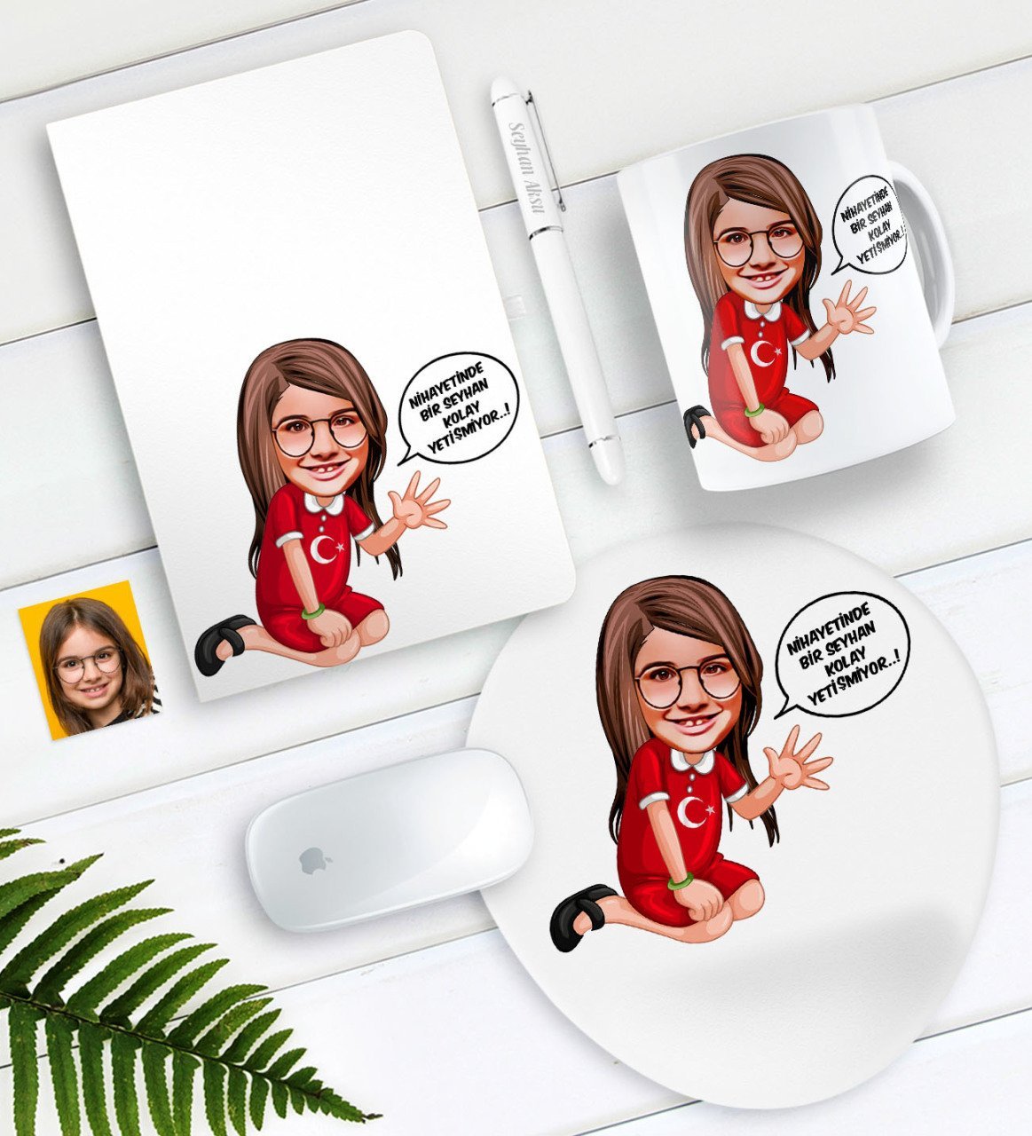 Kişiye Özel Kolay Yetişmiyor Karikatürlü Defter Kalem Kupa Mouse Pad Seti-3