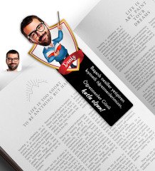 Kişiye Özel Erkek Öğretmen Karikatürlü Ahşap Kitap Ayracı-2