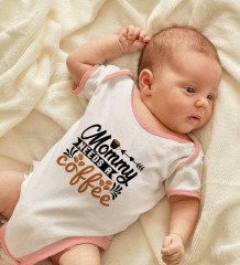 BK Kids Mommy Needs A Coffee Tasarımlı Pembe Bebek Body Zıbın-1