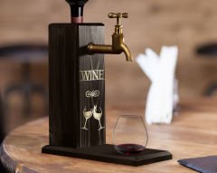 BK Gift Aynalı Altın Kabartma Musluklu Doğal Siyah(Ebony) Ahşap Şarap Standı, Home Bar, İçecek Dispenseri, Ahşap İçecek Çeşmesi-4