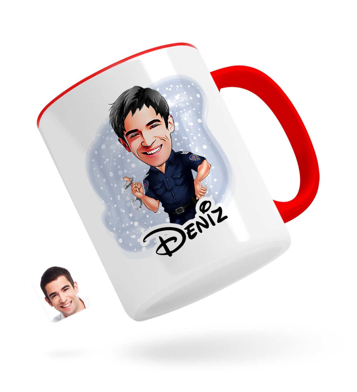 Kişiye Özel Erkek Polis Karikatürlü Kırmızı Kupa Bardak-2