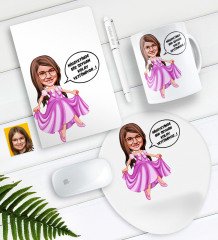 Kişiye Özel Kolay Yetişmiyor Karikatürlü Defter Kalem Kupa Mouse Pad Seti-4
