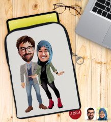 Kişiye Özel Sevgililer Karikatürlü Taşınabilir Koruyucu Tablet Kılıfı & Organizer Çanta - Siyah-60