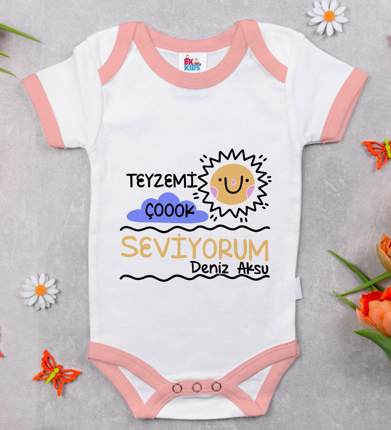 BK Kids Kişiye Özel Pembe Bebek Body Zıbın - Model 96