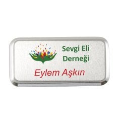 Dikdörtgen Metal Yaka İsimliği (gümüş) 6x3,2 cm