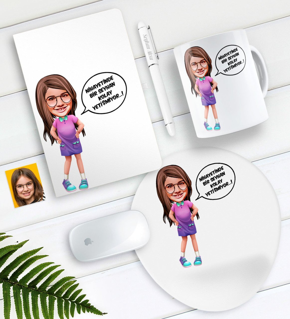 Kişiye Özel Kolay Yetişmiyor Karikatürlü Defter Kalem Kupa Mouse Pad Seti-5