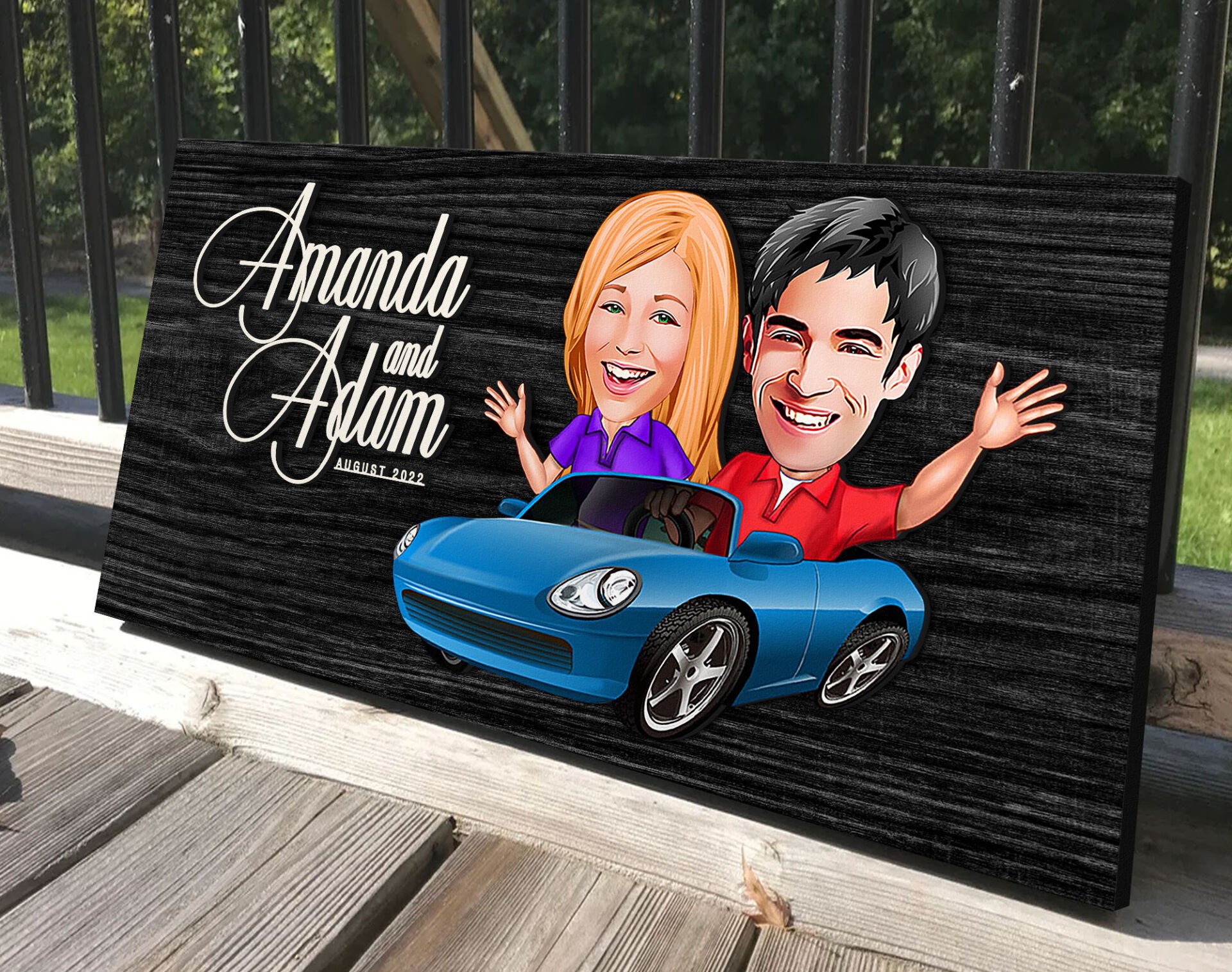 BK Gift Kişiye Özel Sevgililer Karikatürlü Antik Siyah (Ebony) Ahşap Tabela-52, Dekoratif Tabela, Rustik Ev Dekorasyonu, Duvar Dekoru