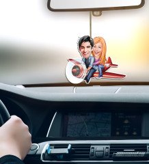 Kişiye Özel Sevgililer Karikatürlü Ahşap Araba Dikiz Ayna Süsü-11