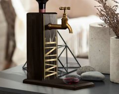 BK Gift Aynalı Altın Kabartma Musluklu Doğal Siyah(Ebony) Ahşap Şarap Standı, Home Bar, İçecek Dispenseri, Ahşap İçecek Çeşmesi-6