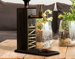 BK Gift Aynalı Altın Kabartma Musluklu Doğal Siyah(Ebony) Ahşap Şarap Standı, Home Bar, İçecek Dispenseri, Ahşap İçecek Çeşmesi-6