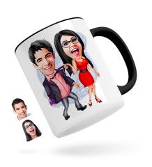 Kişiye Özel Sevgililer Karikatürlü Siyah Kupa Bardak-4