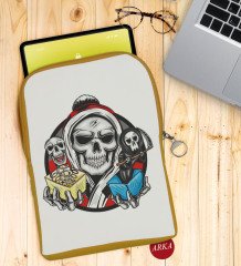 BK Gift Kurukafa Tasarımlı Taşınabilir Koruyucu Tablet Kılıfı & Organizer Çanta - Sarı-3