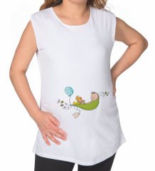 BK Gift Kişiye Özel İsimli Bebek Tasarımlı Beyaz Sıfır Kol Hamile Tişört-1, Hamile Giyim, Eşe Hediye