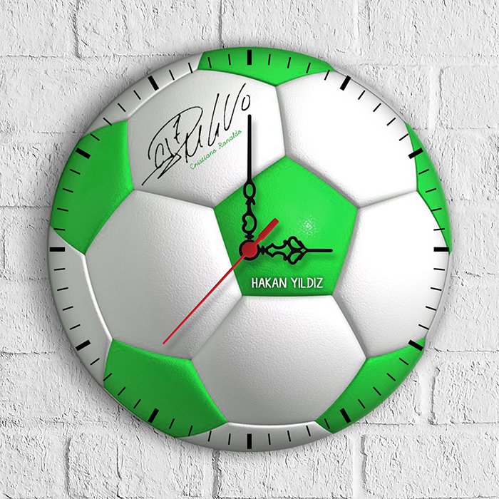 Kişiye Özel Cristiano Ronaldo İmzalı Futbol Topu Tasarımlı Ahşap Duvar Saati (30 cm.) - 2