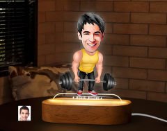 BK Gift Kişiye Özel Halterci Karikatürlü Dekoratif 3D Biblo LED Işıklı Gece Lambası-1, Arkadaşa Hediye