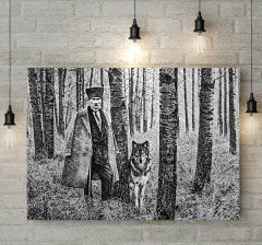 Atatürk Kurt Tasarımlı Karakalem Kanvas Tablo 50x70cm-1