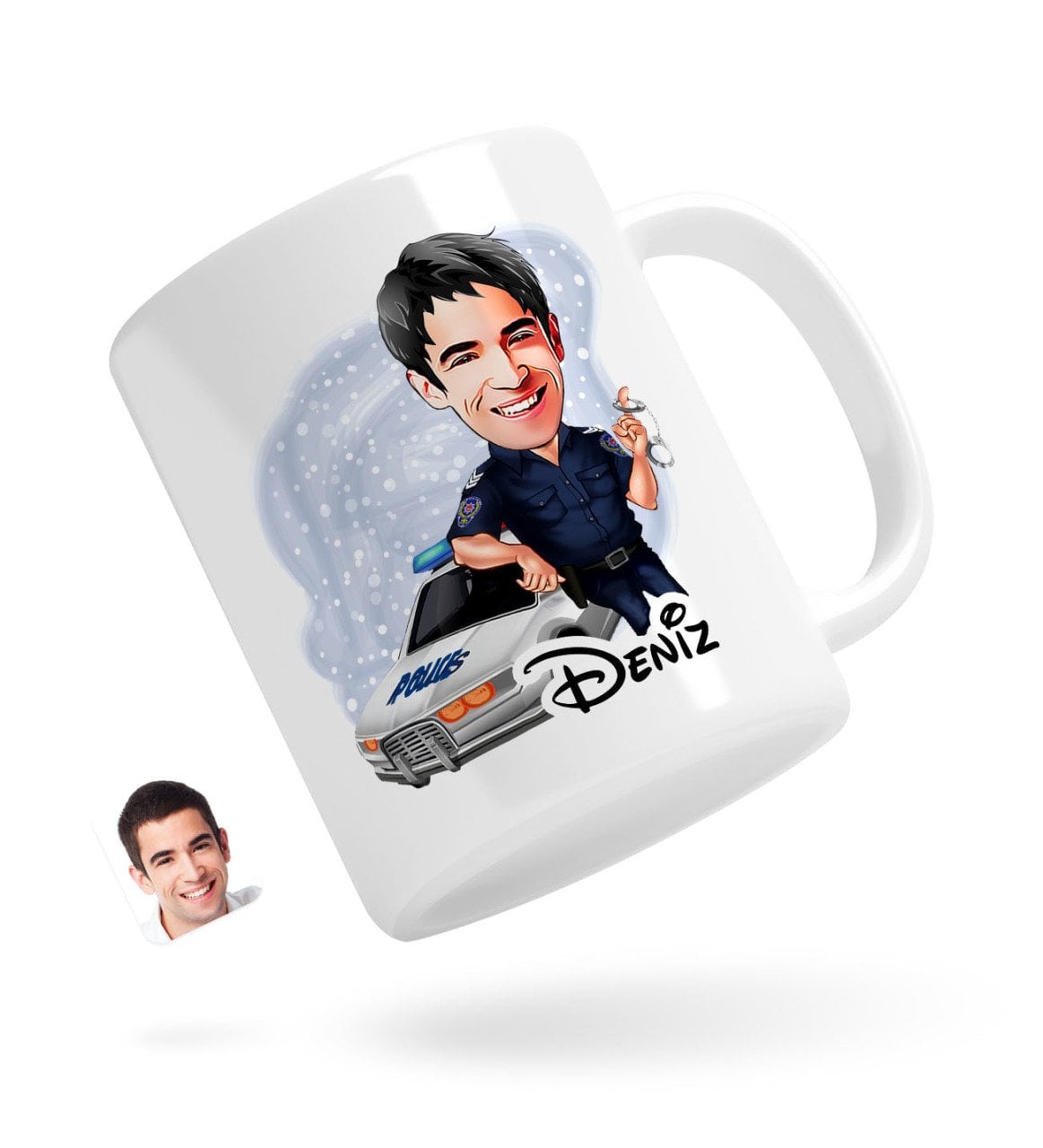 Kişiye Özel Erkek Polis Karikatürlü Beyaz Kupa Bardak-2