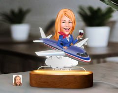 BK Gift Kişiye Özel Hostes Karikatürlü Dekoratif 3D Biblo LED Işıklı Gece Lambası-1, Arkadaşa Hediye