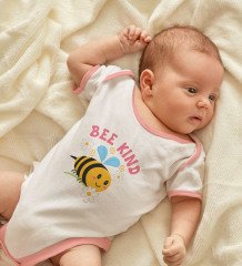BK Kids Bee Kind Tasarımlı Pembe Bebek Body Zıbın-1