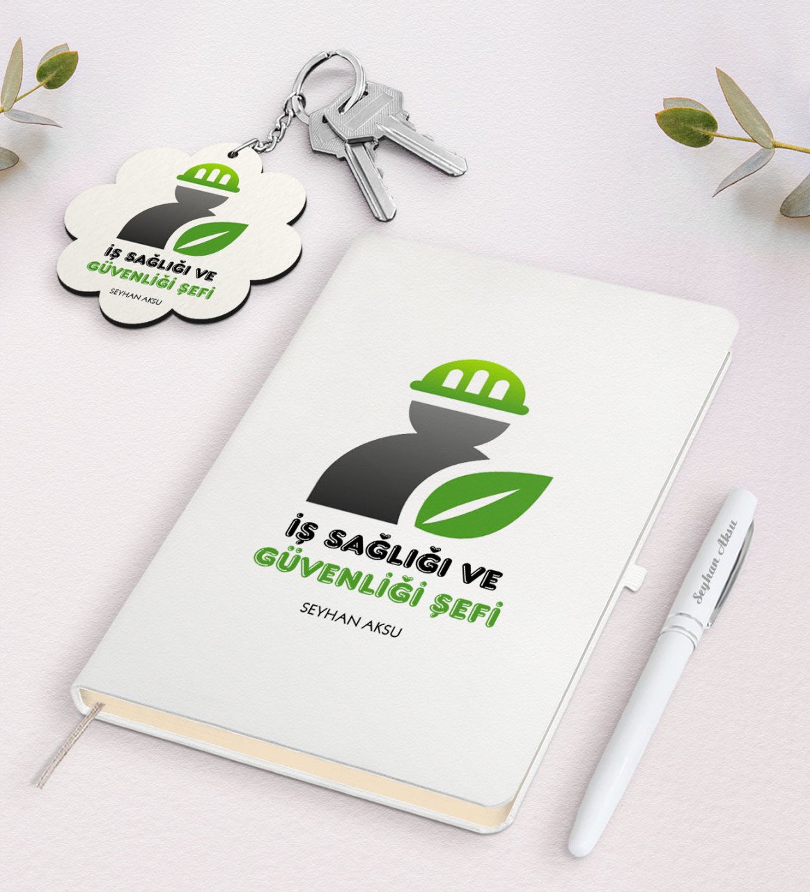 Kişiye Özel İş Sağlığı Ve Güvenliği Şefi Beyaz Defter Kalem Ve Anahtarlık Hediye Seti-1