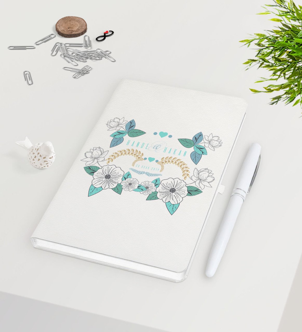 Kişiye Özel Sevgililer Günü Beyaz Defter Kalem Seti-123