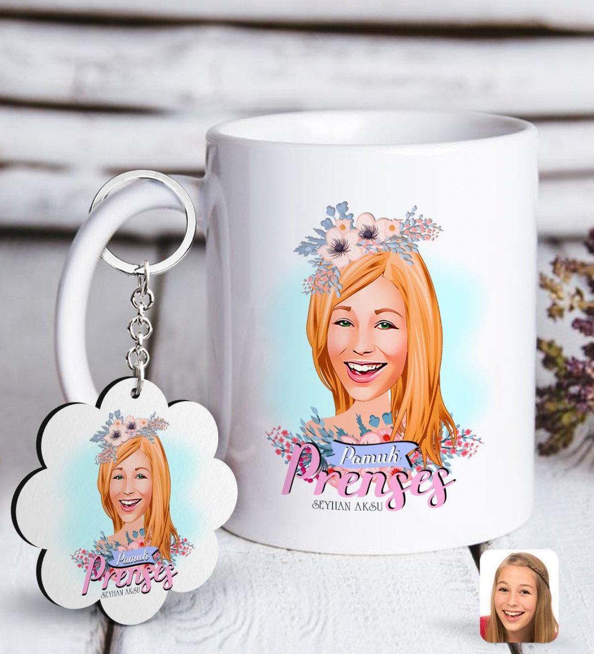 Kişiye Özel Prenses Karikatürlü Beyaz Kupa ve Anahtarlık Hediye Seti-2