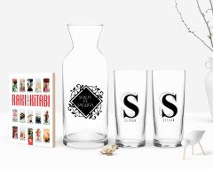 Kişiye Özel Renkli Baskılı İsimli İkili Rakı Bardağı Karaf ve Cep Kitabı Hediye Seti-34