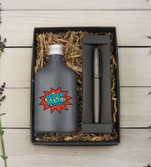 BK Gift Kişiye Özel İsimli Baba Temalı Antrasit Tasarım Cam Şişede Kolonya 200 ml ve Metal Roller Kalem Hediye Seti-5, Babaya Hediye, Babalar Günü Hediyeleri, Hediyelik Baskılı Kolonya