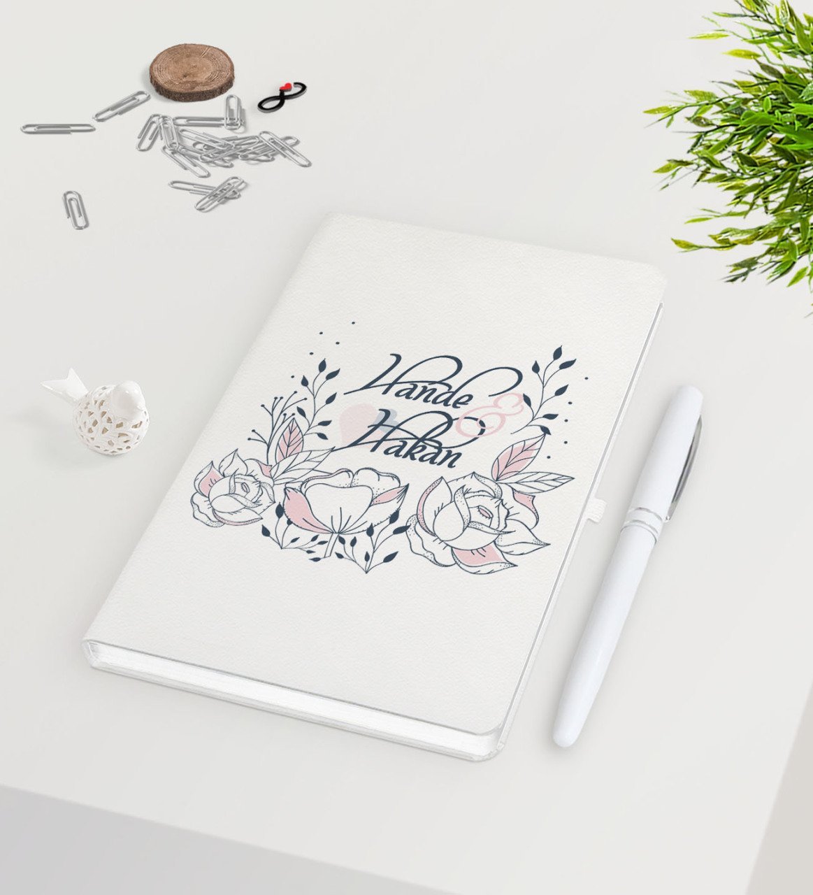 Kişiye Özel Sevgililer Günü Beyaz Defter Kalem Seti-125