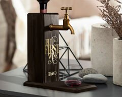 BK Gift Aynalı Altın Kabartma Musluklu Doğal Siyah(Ebony) Ahşap Şarap Standı, Home Bar, İçecek Dispenseri, Ahşap İçecek Çeşmesi-11
