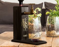 BK Gift Aynalı Altın Kabartma Musluklu Doğal Siyah(Ebony) Ahşap Şarap Standı, Home Bar, İçecek Dispenseri, Ahşap İçecek Çeşmesi-11