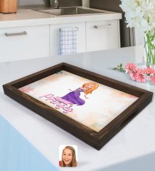 Kişiye Özel Prenses Karikatürlü Doğal Ahşap Tepsi-1