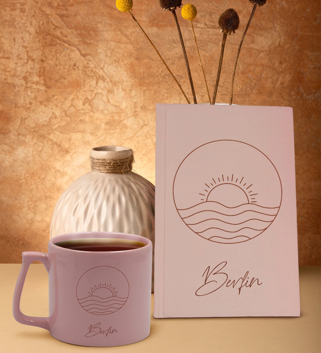 BK Gift Kişiye Özel İsimli Pembe Sert Kapaklı Defter ve Middle Kupa Seti, Arkadaşa Hediye, Yeni İş Hediyesi, Doğum Günü Hediyesi-7