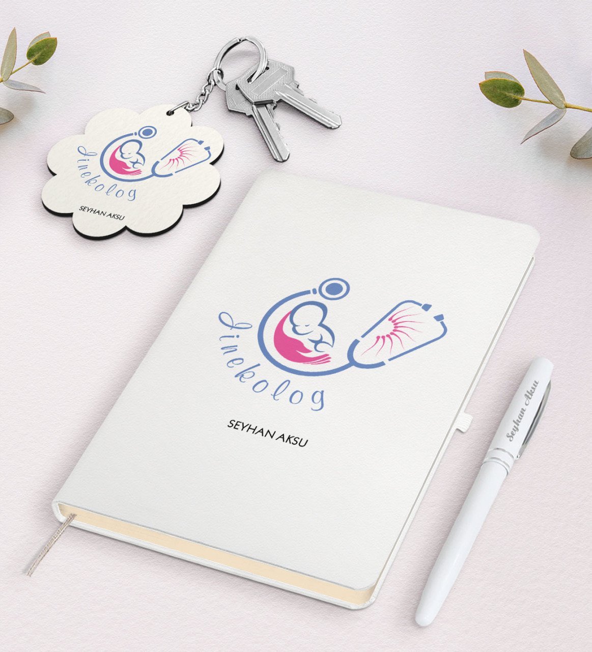 Kişiye Özel Jinekolog Beyaz Defter Kalem Ve Anahtarlık Hediye Seti-2