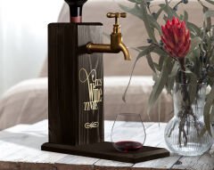 BK Gift Aynalı Altın Kabartma Musluklu Doğal Siyah(Ebony) Ahşap Şarap Standı, Home Bar, İçecek Dispenseri, Ahşap İçecek Çeşmesi-12