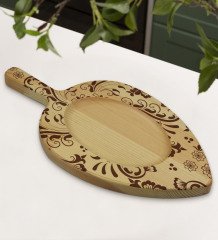 BK Gift Retro Motif Tasarımlı Yaprak Şeklinde Doğal Ahşap Servis ve Sunum Tabağı Model 3