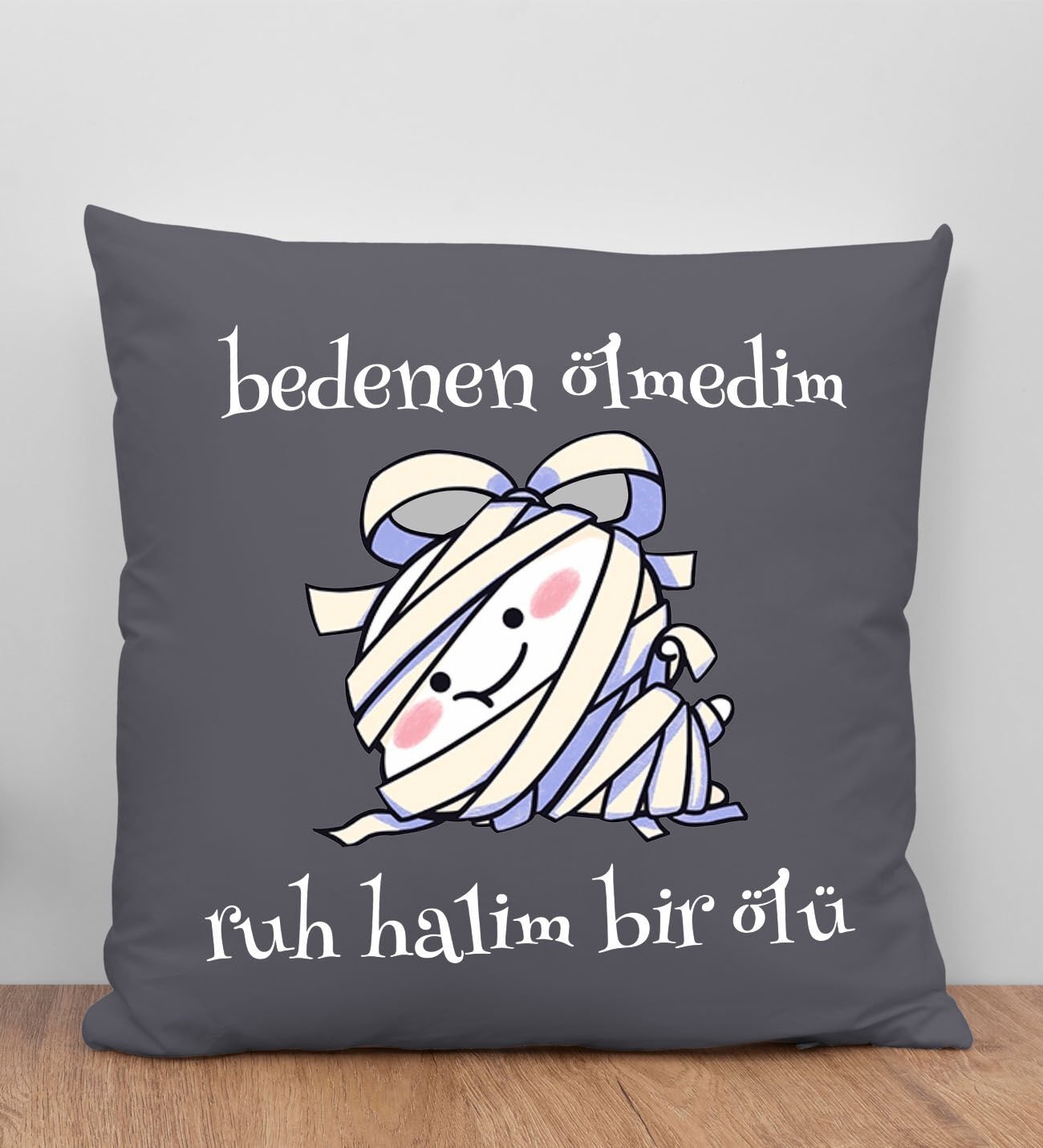 BK Gift Ruh Halim Bir Ölü Tasarımlı Antrasit Kırlent Yastık, Arkadaşa Hediye, Ev Dekorasyonu, Ev Hediyesi-1