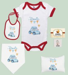 BK Kids Kişiye Özel İsimli 6 Parça Kırmızı Bebek Body Zıbın Battaniye ve Yastık Hediye Seti, Yeni Doğan Bebek Giyim Hediyesi-10