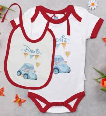 BK Kids Kişiye Özel İsimli 6 Parça Kırmızı Bebek Body Zıbın Battaniye ve Yastık Hediye Seti, Yeni Doğan Bebek Giyim Hediyesi-10