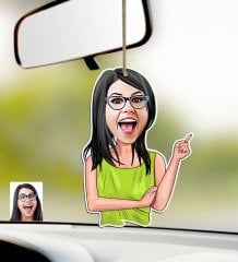 Kişiye Özel Bayan Karikatürlü Ahşap Araba Dikiz Ayna Süsü-19