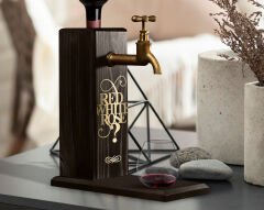 BK Gift Aynalı Altın Kabartma Musluklu Doğal Siyah(Ebony) Ahşap Şarap Standı, Home Bar, İçecek Dispenseri, Ahşap İçecek Çeşmesi-13