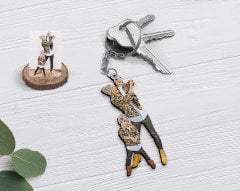 Kişiye Özel Tam Boy Anne Kız Oğul Karikatürlü Ahşap Anahtarlık-1