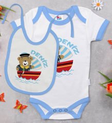 BK Kids Kişiye Özel İsimli 6 Parça Mavi Bebek Body Zıbın Battaniye ve Yastık Hediye Seti, Yeni Doğan Bebek Giyim Hediyesi-1