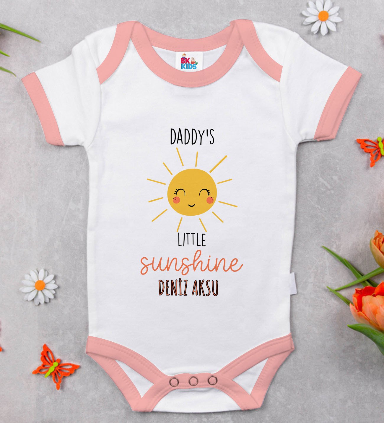 BK Kids Kişiye Özel Pembe Bebek Body Zıbın - Model 25