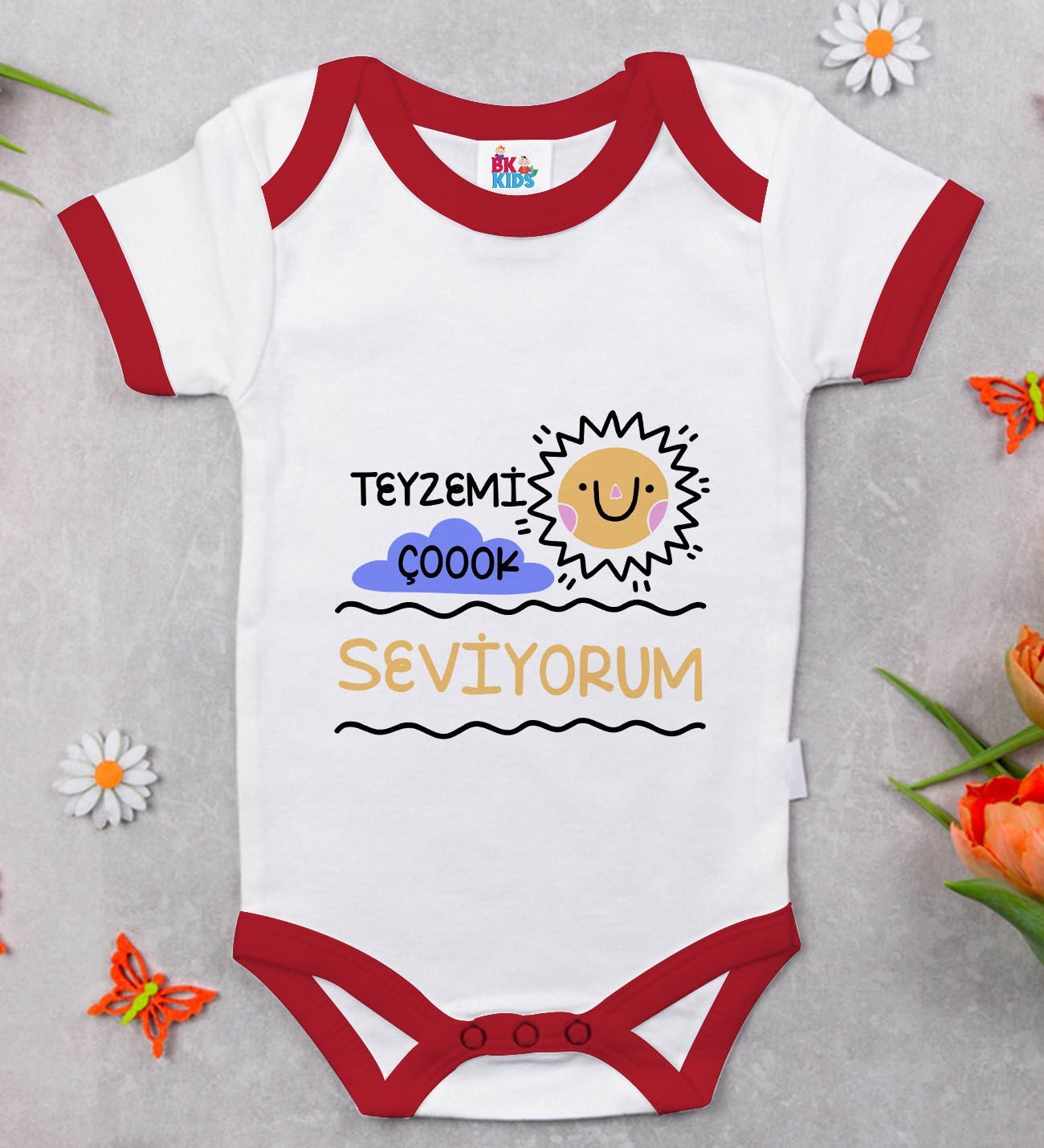 BK Kids Teyzemi Çok Seviyorum Tasarımlı Kırmızı Bebek Body Zıbın-1