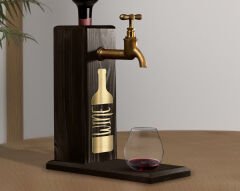 BK Gift Aynalı Altın Kabartma Musluklu Doğal Siyah(Ebony) Ahşap Şarap Standı, Home Bar, İçecek Dispenseri, Ahşap İçecek Çeşmesi-14