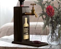 BK Gift Aynalı Altın Kabartma Musluklu Doğal Siyah(Ebony) Ahşap Şarap Standı, Home Bar, İçecek Dispenseri, Ahşap İçecek Çeşmesi-14