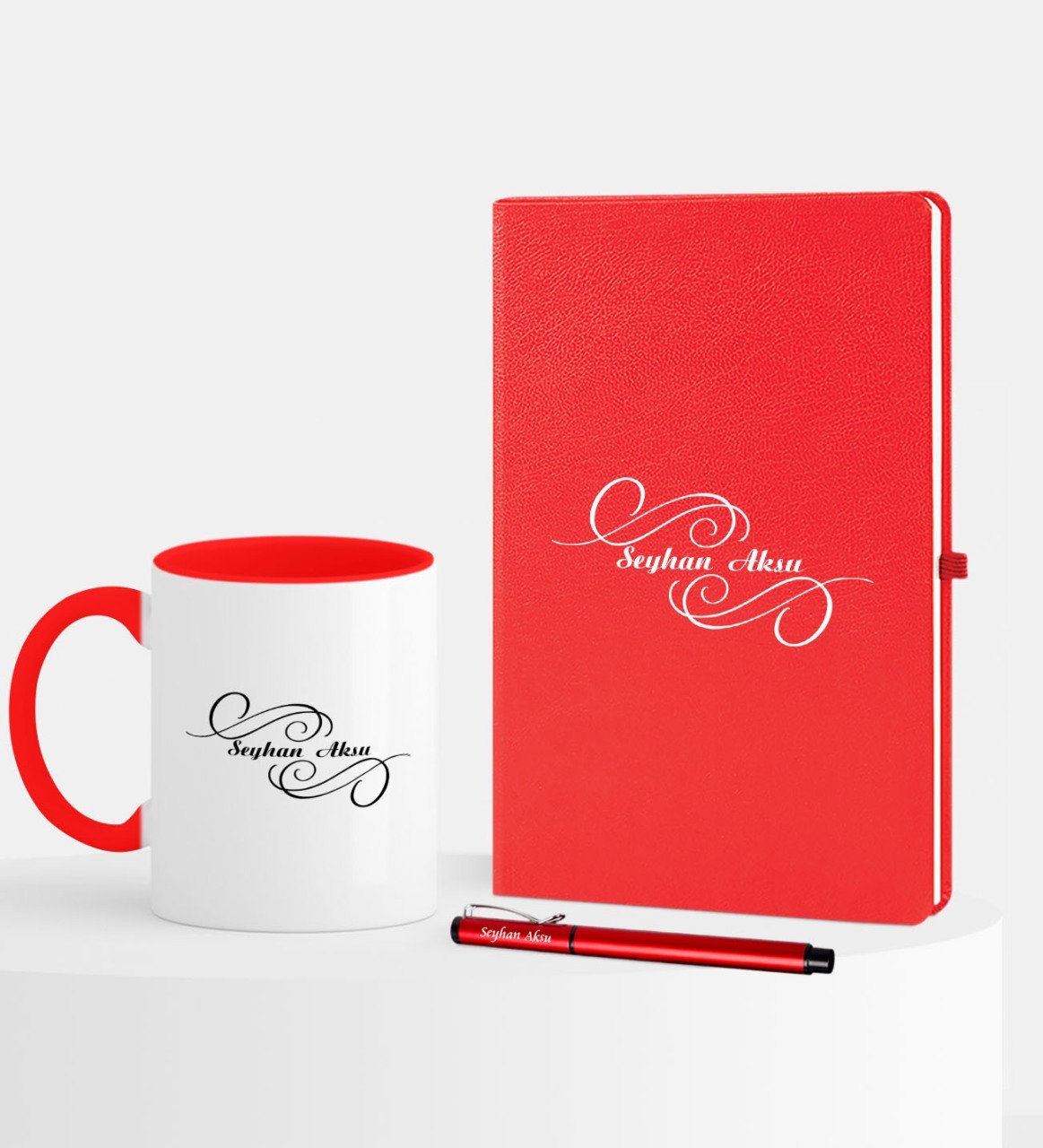 Kişiye Özel İsimli Kırmızı Defter Kalem Kupa Seti - 3