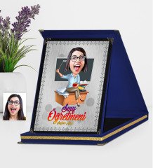 Kişiye Özel Bayan Öğretmen Karikatürlü Lacivert Plaket - 2