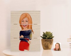 Kişiye Özel Kadın Karikatürlü Otantik Masaüstü Ahşap Palet Çerçeve-12